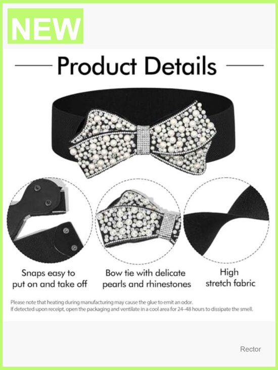 Elastic Pearl Bow Tie Belt for Women Stretch Waist Rhinestone Crystal Dress Belt main image 4
